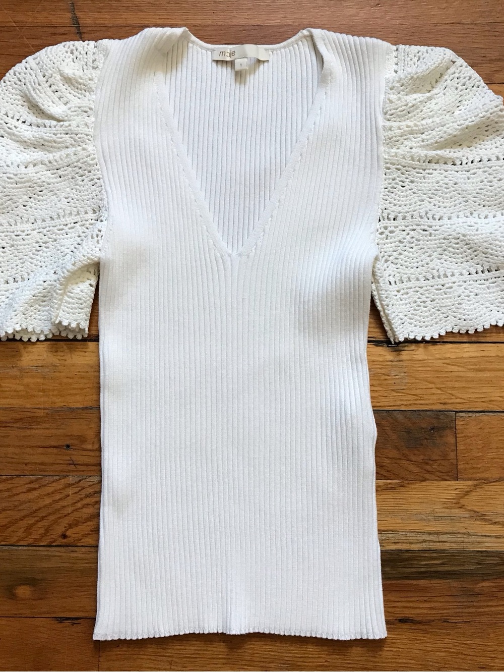 Maje Ribbed Blouse Women’s SZ 1 Cream Great Condition